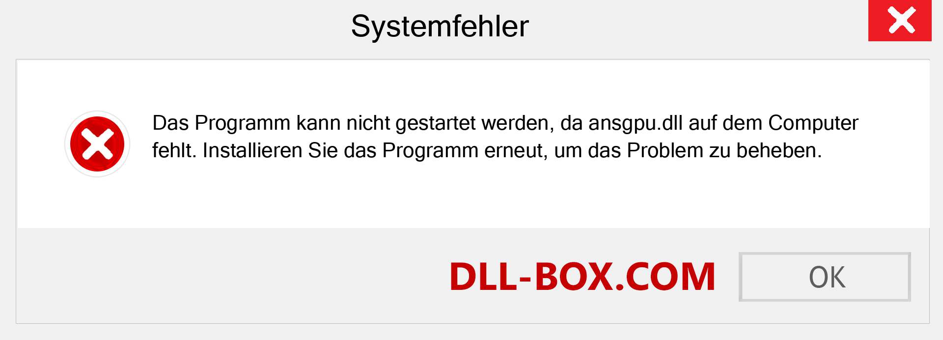 ansgpu.dll-Datei fehlt?. Download für Windows 7, 8, 10 - Fix ansgpu dll Missing Error unter Windows, Fotos, Bildern